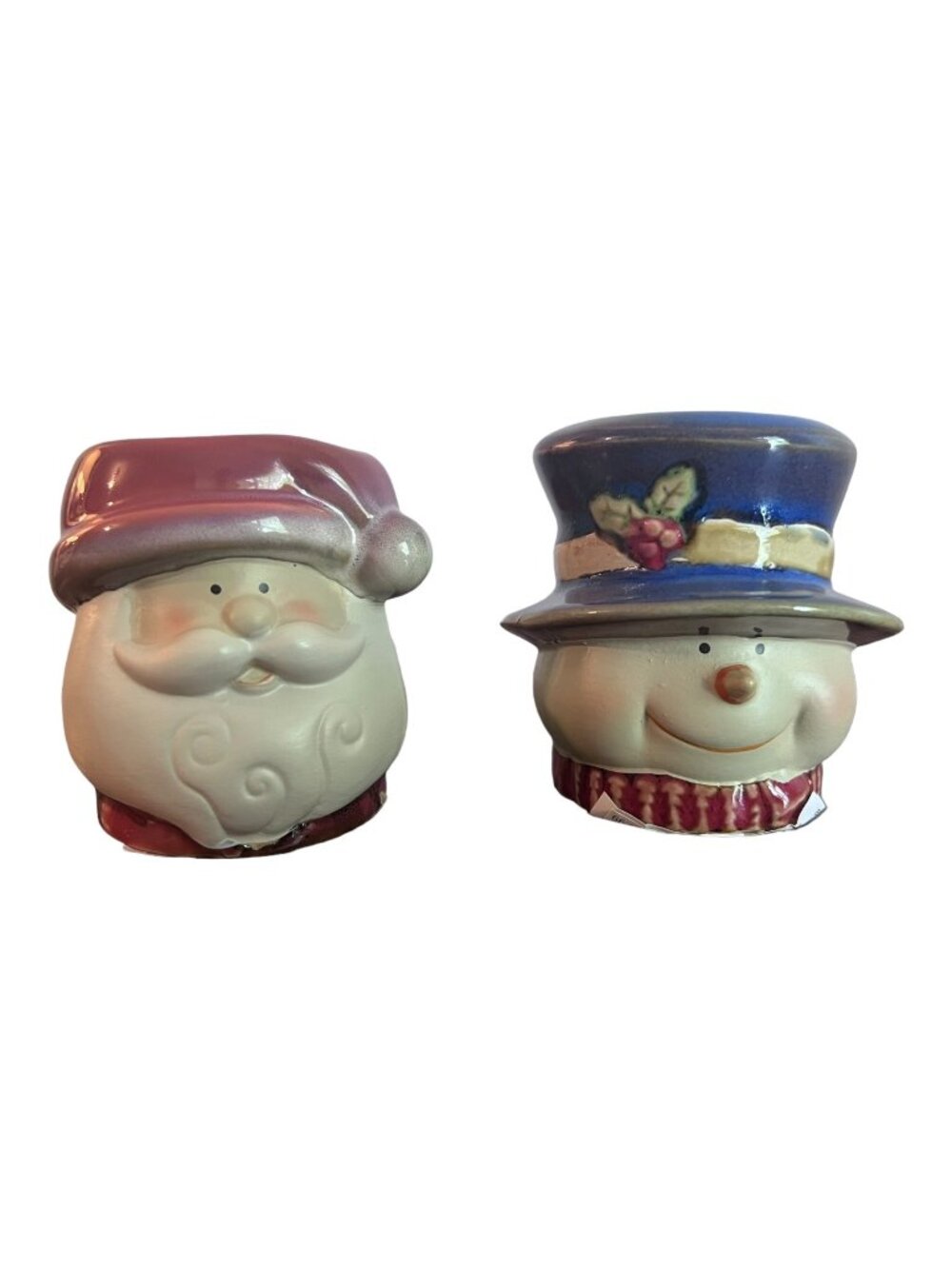 Vtg Ronnie Walter Christmasville Tea Light Holders Set of 2 Santa Snowman  2004